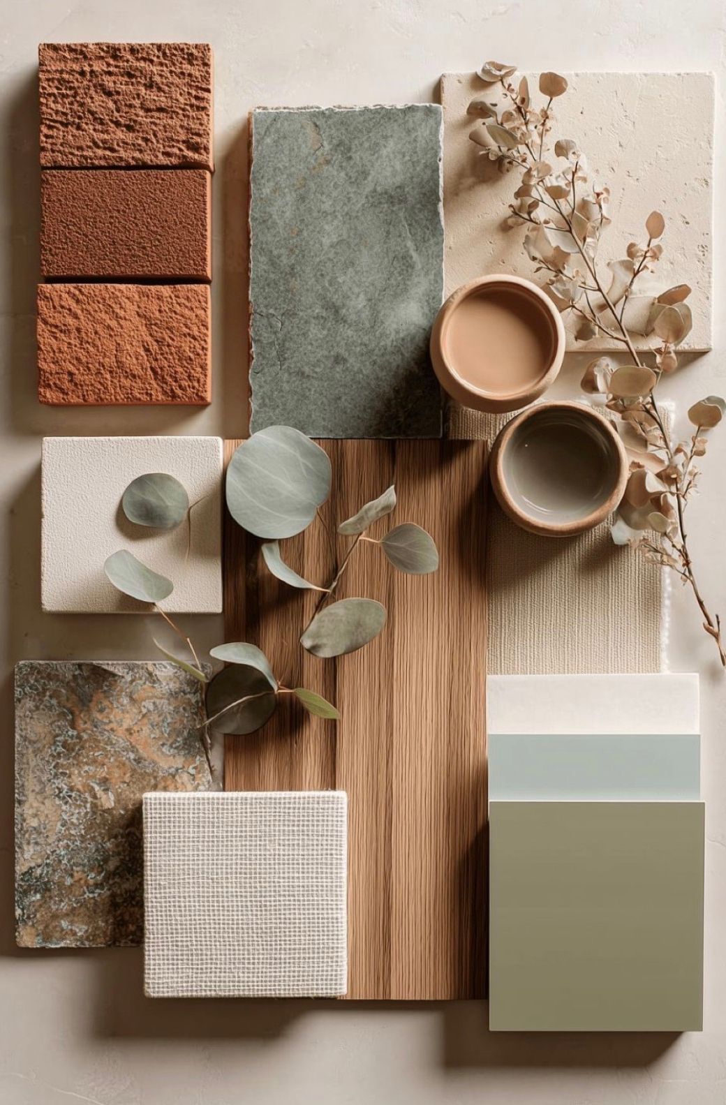 Badkamer met terracotta zellige tegels, natuurstenen wastafel en messing kranen